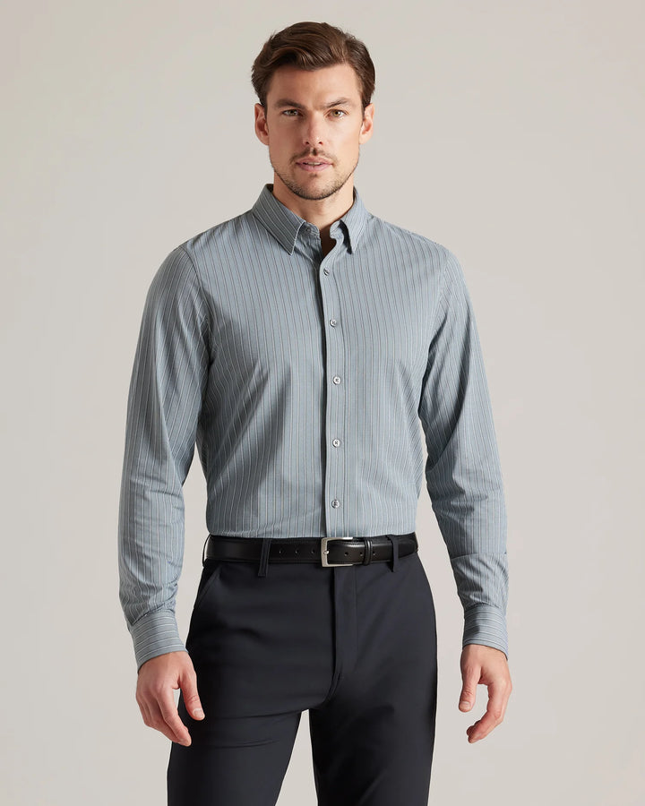 Rhone : Commuter Shirt - Slim Fit in Pine Wide Stripe